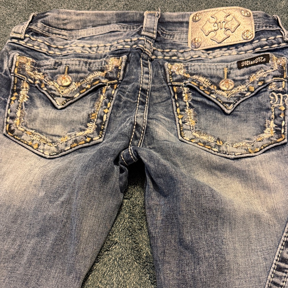 Miss Me Boot Cut Jeans with Gold Accents